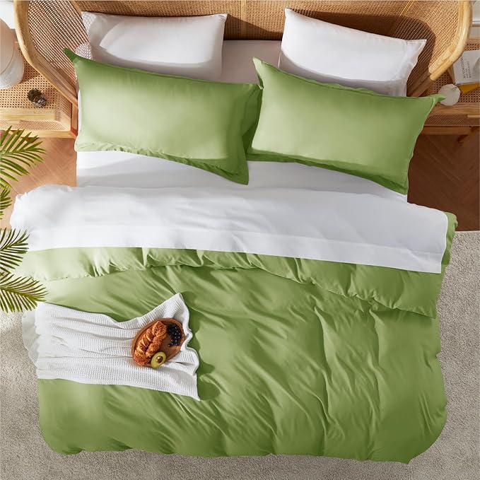Nestl Twin Duvet Cover Set - Soft Double Brushed Calla Green Duvet Cover Twin, 2 Piece Twin/Twin XL Duvet Cover with Button Closure, 1 Duvet Cover 68x90 inches and 1 Pillow Sham