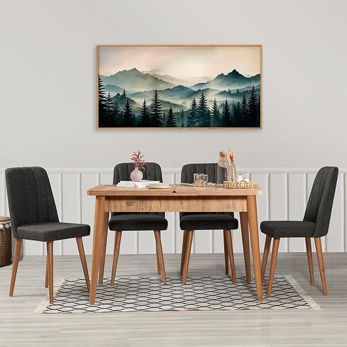 HPNIUB Large Green Mountain Framed Canvas Wall Art,Foggy Forest Wall Decor,Modern Watercolor Boho Pine Tree Wall Painting,Nature Mountains Landscape Art Print for Living Room,Bedroom,Office-20 x40