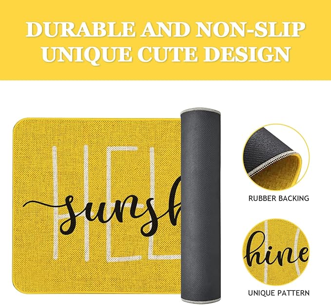Spring Summer Welcome Door Mat 30x17 Inch Hello Sunshine Yellow Front Doormat Indoor Outdoor Entrance Floor Mats Non-Slip Washable Seasonal Spring Summer Home Decor Rugs