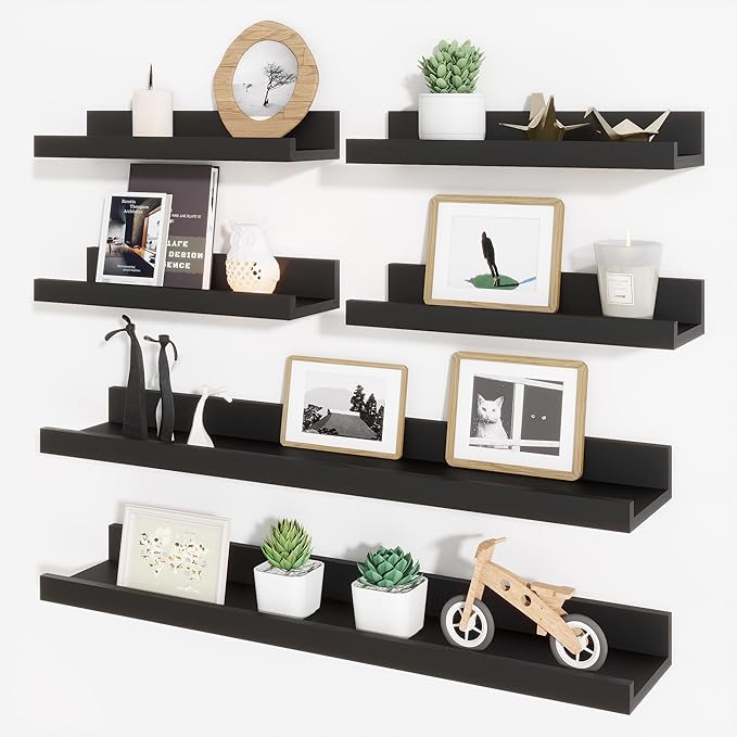 Axeman Picture Ledge Shelf, Floating Shelves for Wall Decor Storage Set of 6, 24 inch Floating Wall Mounted Shelves, Wall Shelves with Lip for Living Room, Bedroom, Nursery, Bathroom, Kitchen, Black