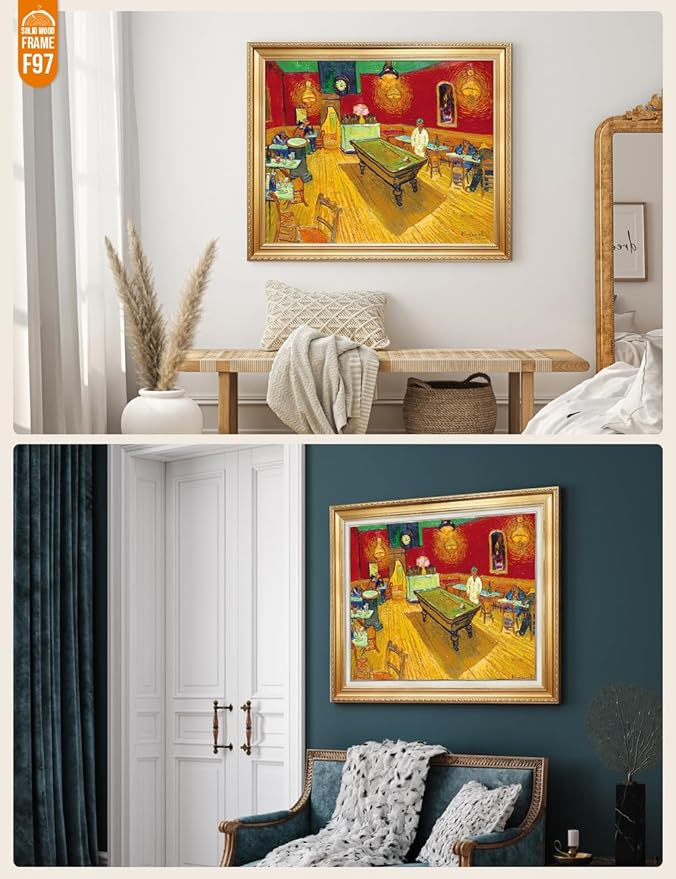 DECORARTS - The Night Cafe in the Place Lamartine in Arles, Vincent Van Gogh Art Reproduction. Acid Free Cotton Canvas Giclee Print w/Bronze Frame&Mat for Wall Decor.