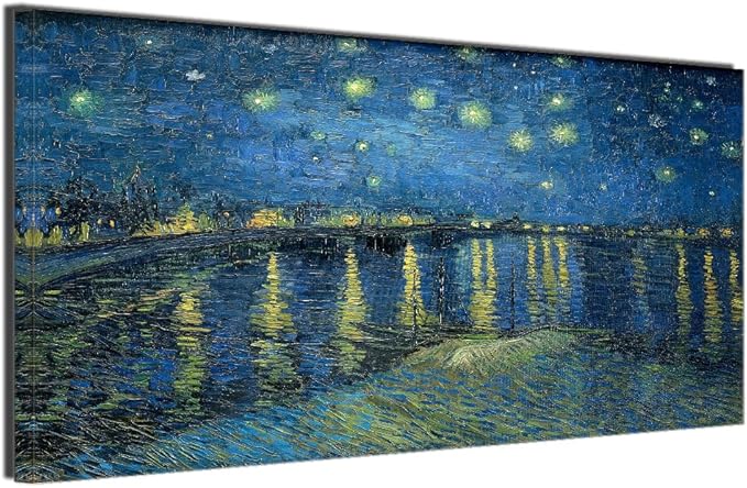 Large Artwork Starry Night Over the Rhone Van Gogh Girls Room Wall Art Famous Painting Canvas Print Blue Poster for Dining Room Hallway Office Wall Decor Framed 20x40inch