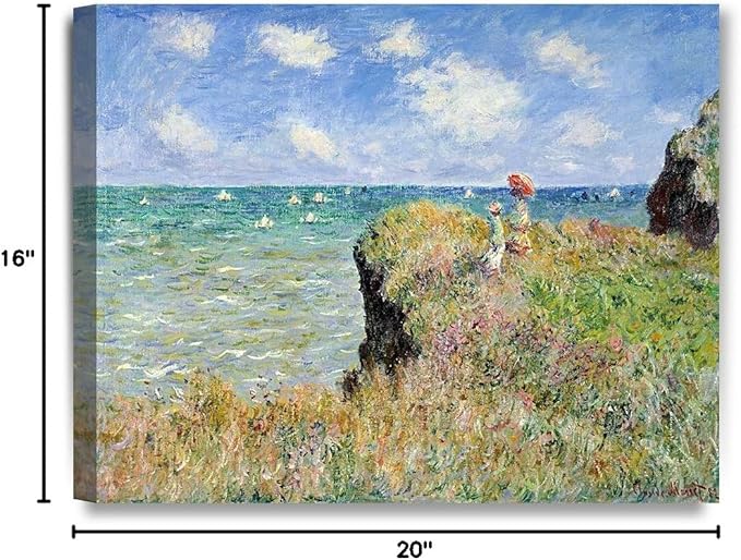 DECORARTS - The Cliff Walk At Pourville, Claude Monet Art Reproduction. Giclee Canvas Prints Wall Art for Home Decor 20x16