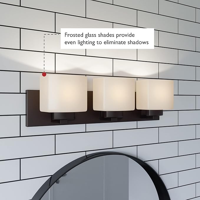 Design House Dove Creek Vanity Light, Dimmable, Frosted Glass, 3 Lights, Bathroom, Matte Black, 24 in x 6 in x 6.5 in, Item 588418