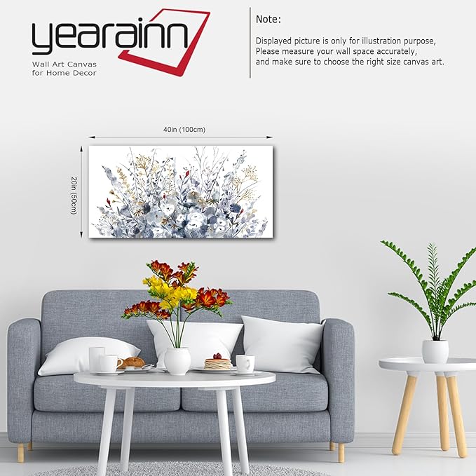 Flowers Canvas Wall Art for Living Room Wall Decor Indigo Floral Canvas Painting Watercolor Plants Pictures Vintage Botanical Flower Canvas Artwork for Bedroom Office Home Wall Decorations 20" X 40"