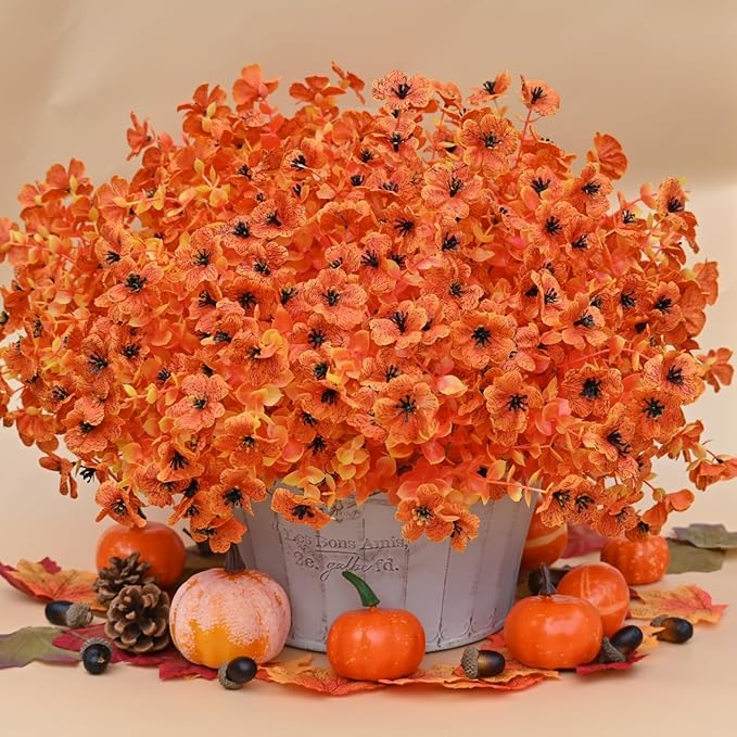 Artificial Mums Fall Flowers for Outdoors Indoor Garden Home Decoration, Faux Daisy with Eucalyptus Leaves Fake Plants Greenery for Porch Patio Hanging Planter, 12 Bundles