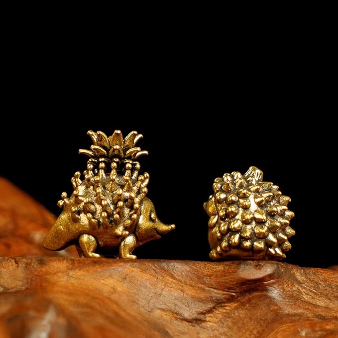 Retro Handcrafted Quirky Hedgehog Ornament - 100% Solid Brass Durian Hedgehog Sculpture | Vintage Style Collectible Art Piece for Home & Office | Unique Gift for Animal Lovers & Food Enthusiasts