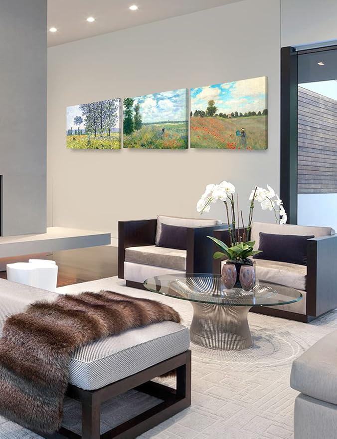 DECORARTS - The Mountain View Series(Triptych), Claude Monet Art Reproduction. Giclee Canvas Prints Wall Art for Home Decor 24x30, 3pcs/set