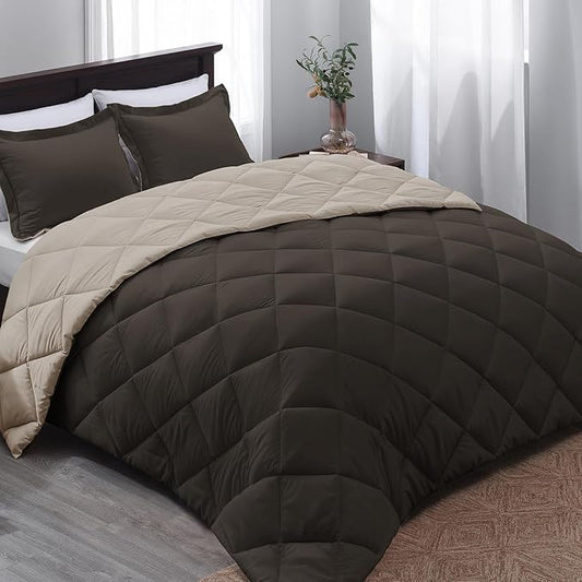Basic Beyond King Size Comforter Set - Brown Comforter Set King, Reversible King Bed Comforter Set for All Seasons, Brown/Ivory, 1 Comforter (104"x92") and 2 Pillow Shams (20"x36"+2")