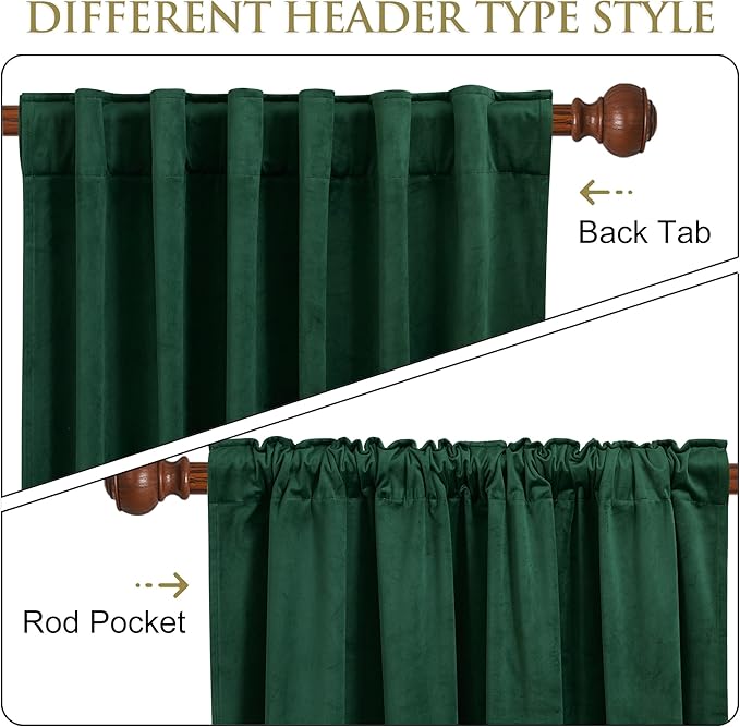 StangH Velvet Curtains 108 inches Long - Dark Green Bedroom Blackout Curtains Super Soft Home Decor Thermal Insulated Back Tab Window Curtain for Living Room, Dark Green, W52 x L108, 2 Panels