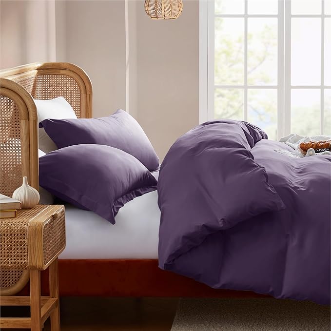Nestl California King Duvet Cover Set with Comforter Insert - Purple 4 Piece 104x98 Duvet Cover & 2 Pillow Shams with White Quilted Down Alternative Comforter, Ultra Soft, All Season