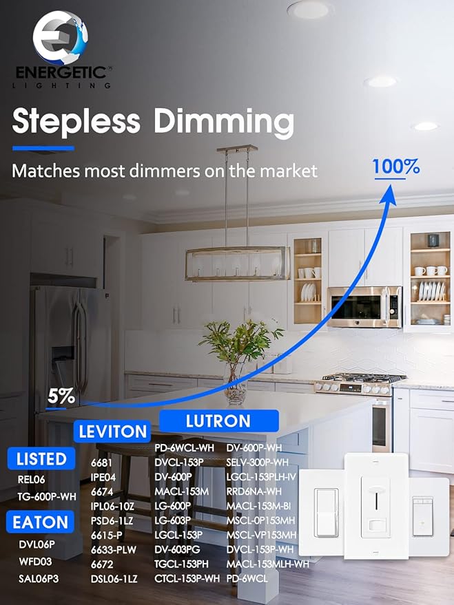 Energetic 6 Pack 6 Inch 5CCT Ultra-Thin LED Recessed Ceiling Light with Junction Box, 2700K/3000K/4000K/5000K/6500K Selectable, 12W 120W Eqv, 900LM, Dimmable Canless Wafer Downlight, IC Rated, ETL&FCC