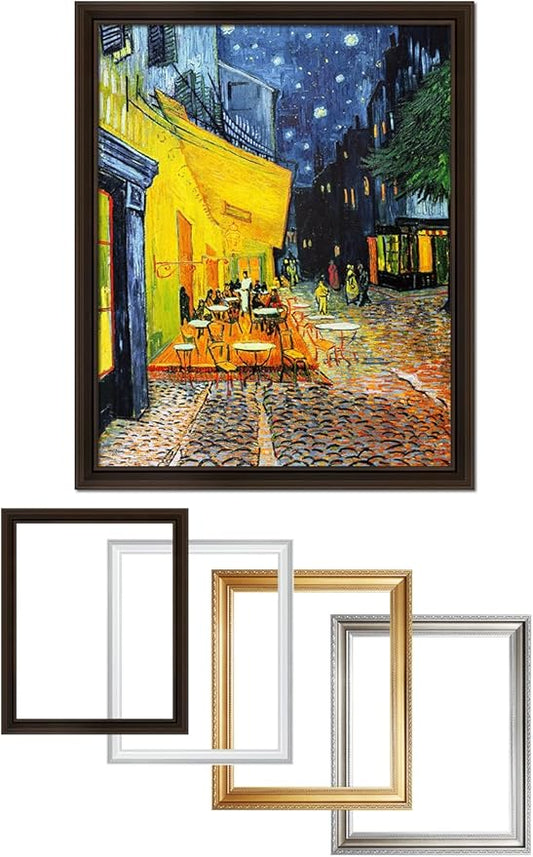DECORARTS - Cafe Terrace at Night by Vincent Van Gogh, Giclee Print on Acid-Free Cotton Canvas, Customizable Solid Wood Frame Options, Picture Size: 30x24, Made in USA
