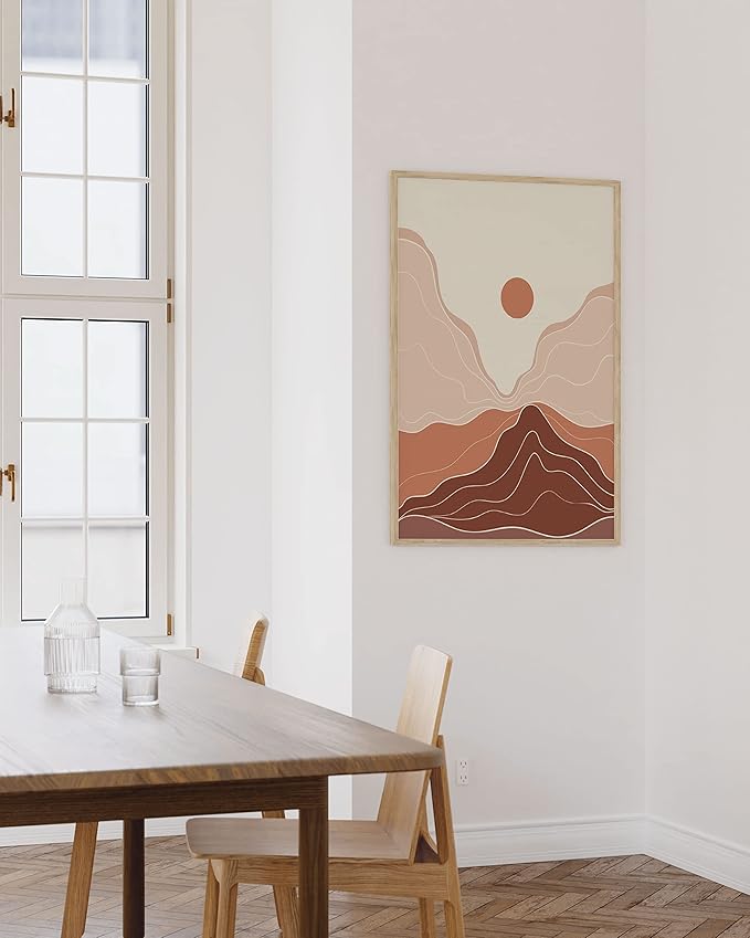 HAUS AND HUES Mountain Wall Art - Framed Boho Art, Abstract Prints, Minimalist Wall Art, Boho Framed Art Prints for Wall, Terracotta Wall Decor (Unframed, 24x36)