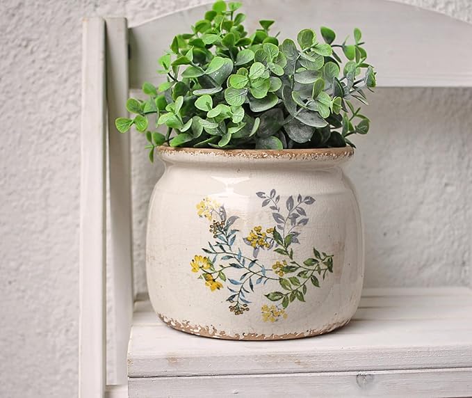 Pots for Plants, Ceramic Planters for Indoor/Outdoor Plants, 6.29'' Plant Pots Indoor with Drainage, Vase & Planters, Vintage Rustic Pots for Indoor Plant, Home & Fall Decor, Yellow Sage