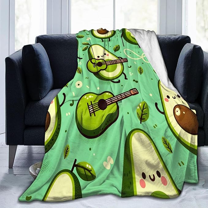 Cute Funny Avocado Fruit Blanket Throw Gifts for Kids Avocado Play Guitar Flannel Blankets Soft Fuzzy Lightweight for Home Decor Couch Bed Sofa 60x50 Inches