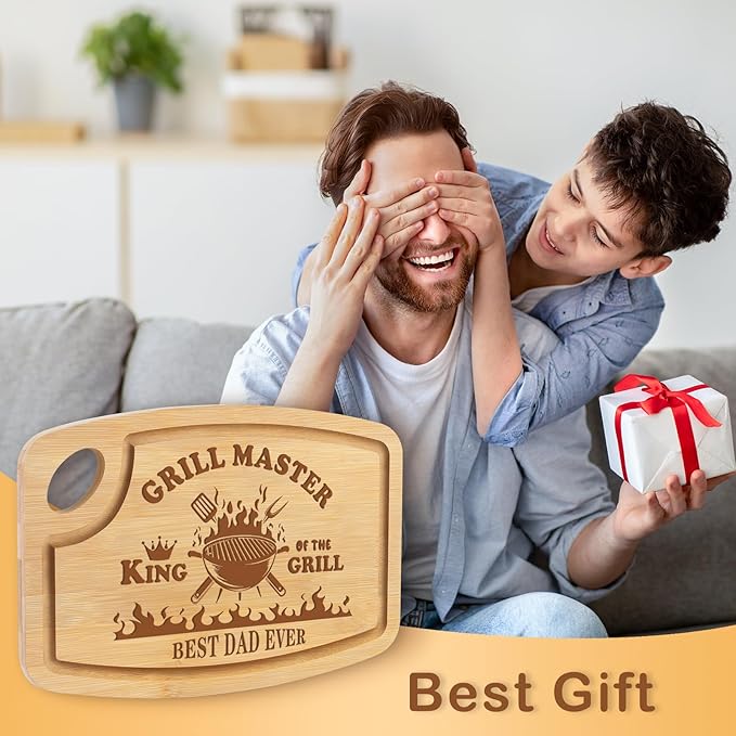 Joeyan Fathers Day Gift, Birthday Gifts Ideas for Dad, Best Dad Ever Cutting Board, Personalized Engraved Wooden Chopping Board for Grill Master, BBQ and Grilling Present for Dad Grandpa Him Men