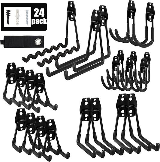 AOBEN Garage Hooks Heavy Duty Hooks for Garage Storage Wall Mount Garage Hanger & Organizer Hook (24PCS)-Black