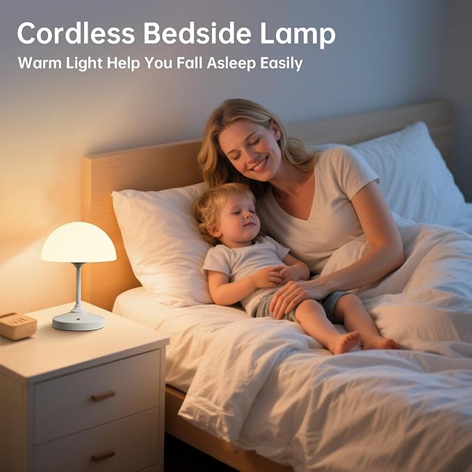 Mushroom Lamp Table Lamp Waterproof,Desk Cordless Battery Operated Lamps for Bedroom,Outdoor Cordless Rechargeable Table Lamps for Night Stands,5000mAh LED Night Light for Living Room(White)