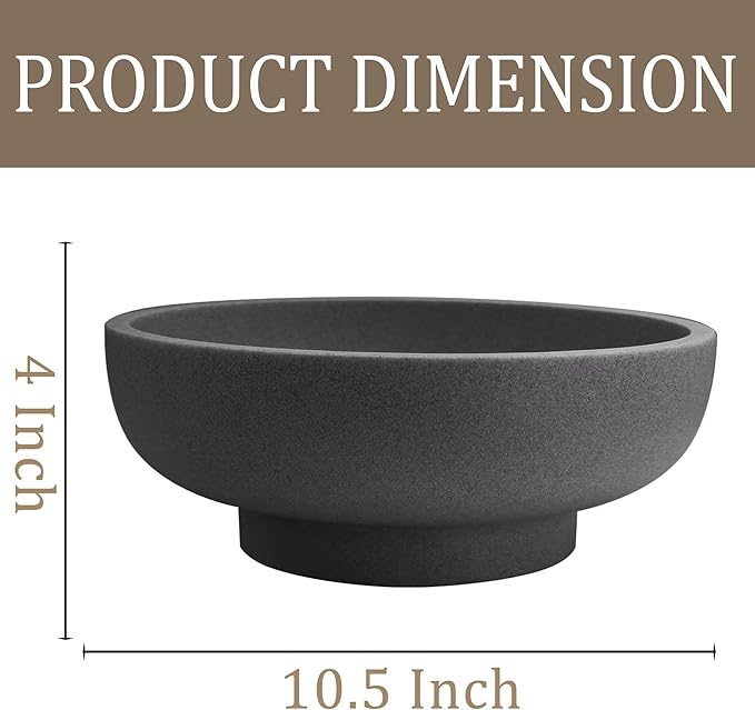 Large Decorative Bowl, Fruit Bowl for Kitchen Counter, Modern Resin Bowl for Home Decor, Key Holder for Entry Table, Artificial Stone Black