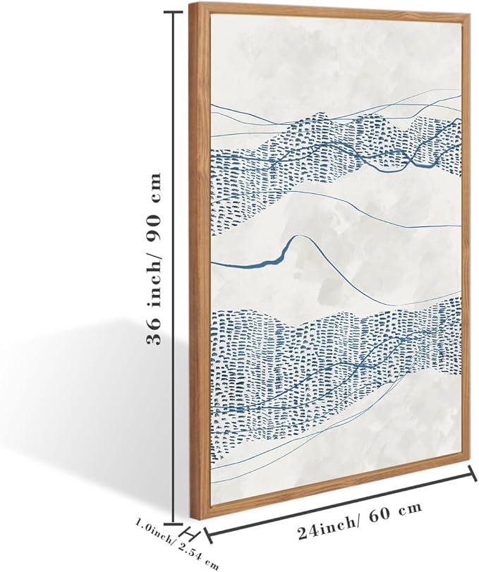 IARTTOP Large Blue Abstract Canvas Wall Art Framed 24x36 Inch Neutral Minimalist Modern Wall Art Mid Century Boho Artwork for Living Room Bedroom Office Set of 3