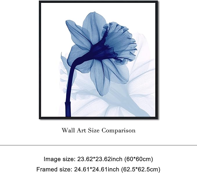 Pyradecor Large Black Framed Wall Art One Panel Blue Flickering Flower Paintings Canvas Prints Grace Floral Pictures Artwork for Bedroom Office Home Decorations