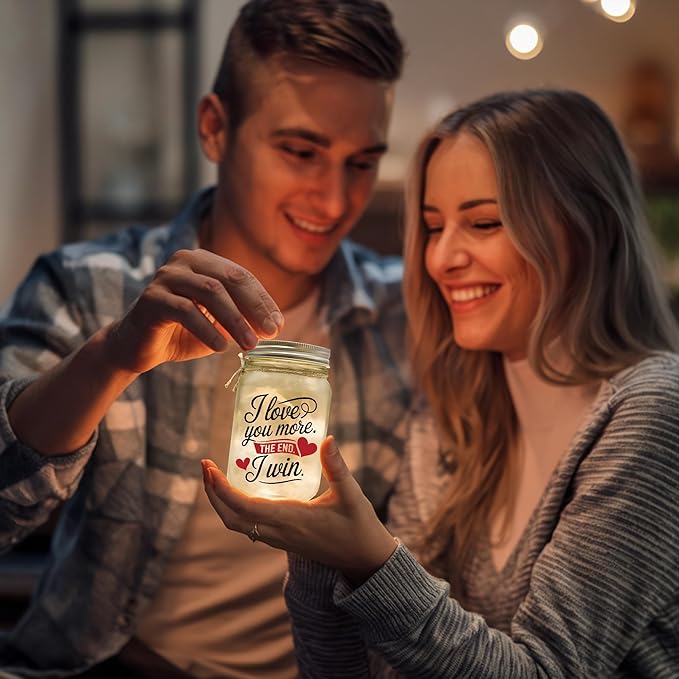 I Love You More The End I Win Gift for Girlfriend Boyfriend, Best Wife Gift Ever I Love You Gifts For Her Birthday Gifts for Women Couple Gifts Romantic Gifts for Her Mason Jar Night Light gf bf Lamp