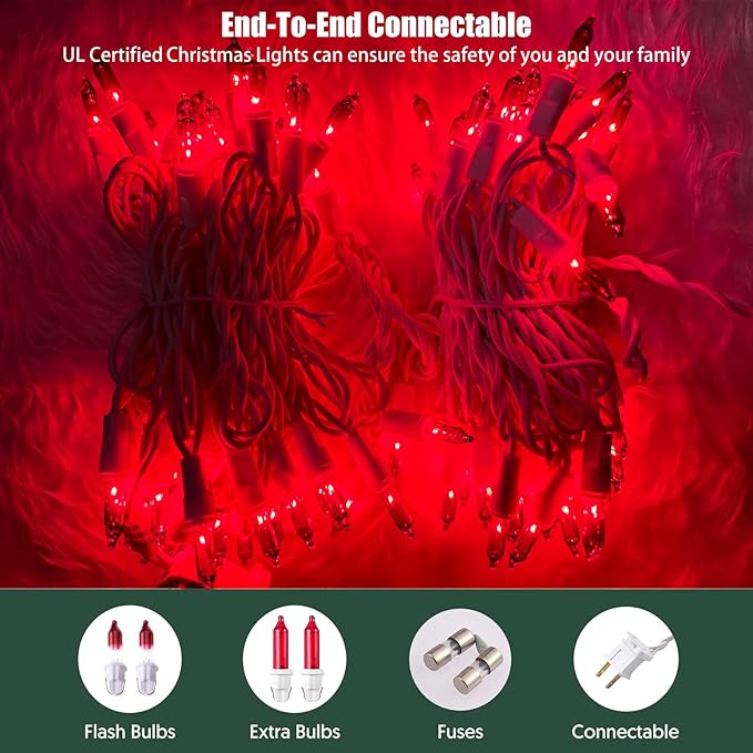 Christmas Lights 100 Count Red Christmas Tree String Lights with White Wire for Outdoor Indoor Christmas Decorations Wedding Decorations Valentines Day Decor,UL Certified (21feet)