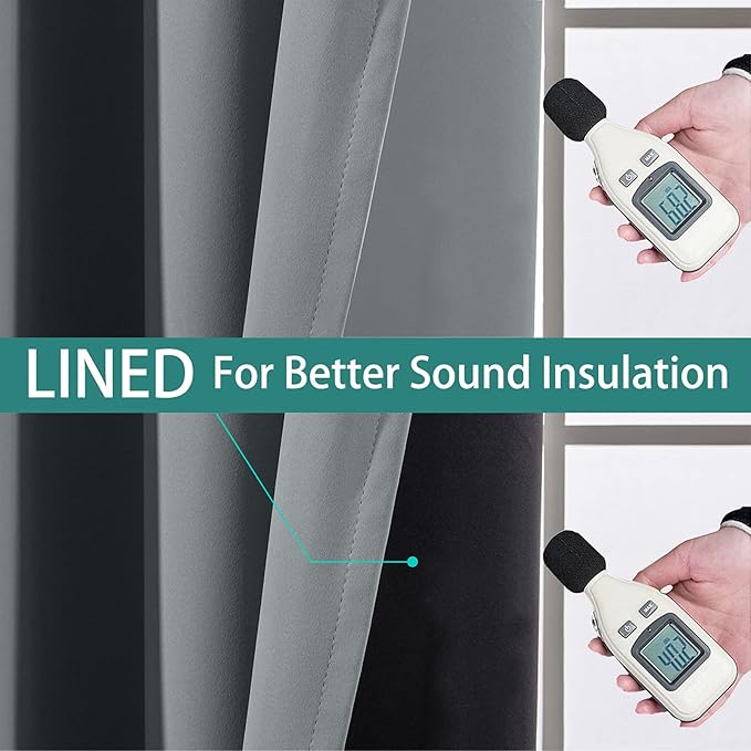 Yakamok 100% Blackout Thermal Insulated Grommet Curtains, Noise Reducing Barrier Panel for Sliding Glass Door, 2 Thick Layers Heat Full Light Blocking Patio Door Drapery, Grey, W100 x L108, 1 Panel