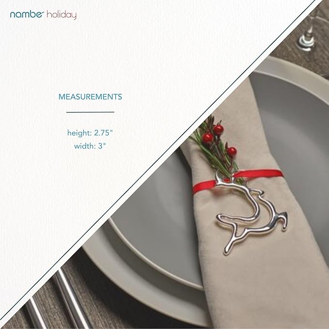 Nambe Mini Reindeer Christmas Ornaments (Set of 3), Silver-Plated Deer in Mid-Leap with Red Hanging Ribbons, Elegant Holiday Decorations for Christmas Trees, and Keepsakes