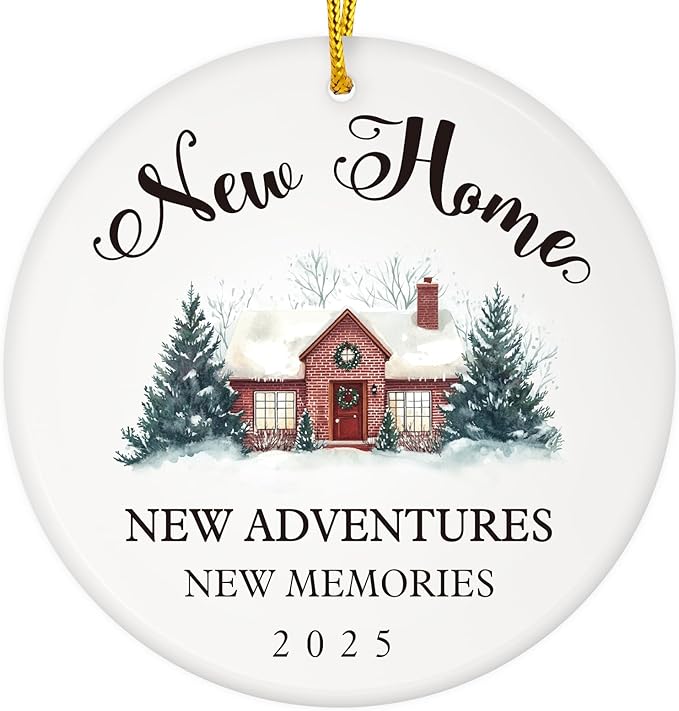 D4DREAM New House Ornament 2025-3'' Ceramic New Home House Warming Gift Christmas Ornament for Women Couple Homeowner Gift Ideas Christmas Tree Hanging Decorations for Home Car
