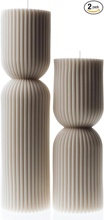 LAWA Hourglass Pillar Candle - Large Beautiful Handmade Pillar Scented Soy Wax Elegant Bubble Aesthetic Candle Housewarming Gift Home Room Shelf Decor Idea - White (Set of 2)