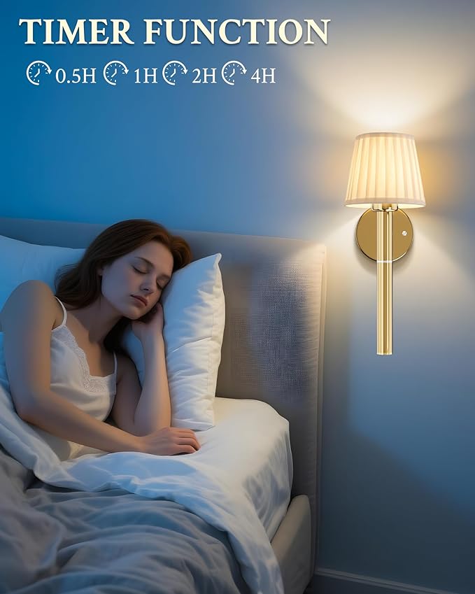 Cordless Battery Operated Wall Sconces Set of 2, 5200mAh Rechargeable Wall Sconce with Magnetic Pole and Fabric Shade, Dimmable LED Wall Lamp with Remote for Living Room, Bedroom, Hallway Decor