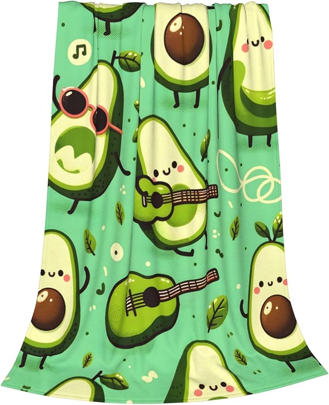 Cute Funny Avocado Fruit Blanket Throw Gifts for Kids Avocado Play Guitar Flannel Blankets Soft Fuzzy Lightweight for Home Decor Couch Bed Sofa 60x50 Inches
