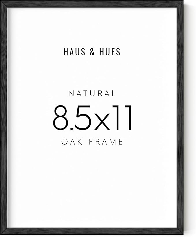 HAUS AND HUES Black Picture Frame 8.5 x 11 - Frame for 8.5 x 11 Document, 8.5 x 11 Picture Frame Black Oak, 8.5 x 11 Frame for Wall, Artwork 8 1/2 x 11 Picture Frame (Black Oak Frame)