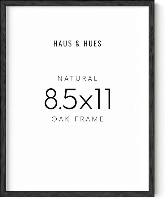 HAUS AND HUES Black Picture Frame 8.5 x 11 - Frame for 8.5 x 11 Document, 8.5 x 11 Picture Frame Black Oak, 8.5 x 11 Frame for Wall, Artwork 8 1/2 x 11 Picture Frame (Black Oak Frame)