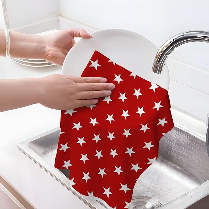 4th of July Kitchen Towels 16x24 Inch Navy Blue Red Patriotic Stars Decor Dish Towels American Independence Day Decoration Hand Towels Absorbent Dish Cloths for Home Kitchen Dining Set of 2
