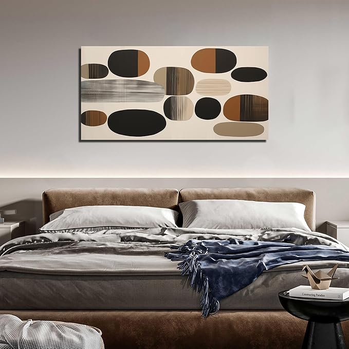 Prepeyssee Large Brown Abstract Wall Art for Living Room Geometry Black Boho Artwork for Bedroom Office Kitchen Modern Canvas Prints 24"x48"