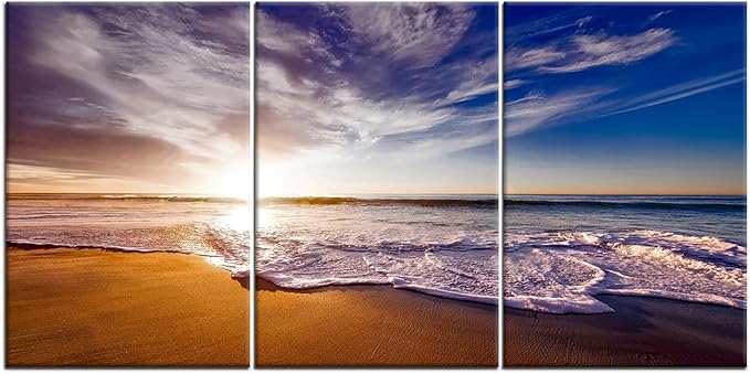 Beach Sunset Wall Decor Large Poster Wall ArtNatural Landscape Sea Waves Print on Canvas HD Picture Painting Artwork for Modern Home Living Room Gym Office Stretched and Framed [72''W x 36''H]