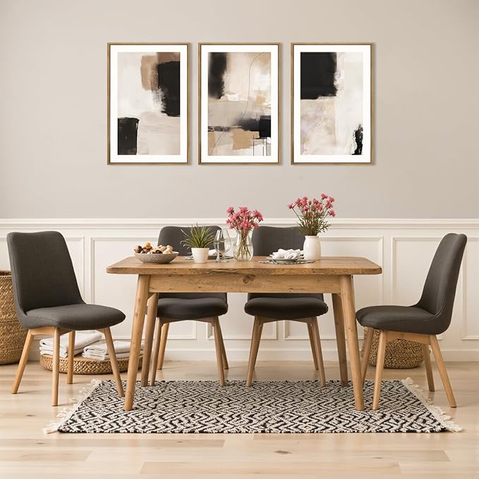 ANHUIB Neutral Abstract Wall Art Beige Modern Wall Decor 16x24 Inch Minimalist Black Paintings Set of 3 for Living Room Bedroom Dining Room