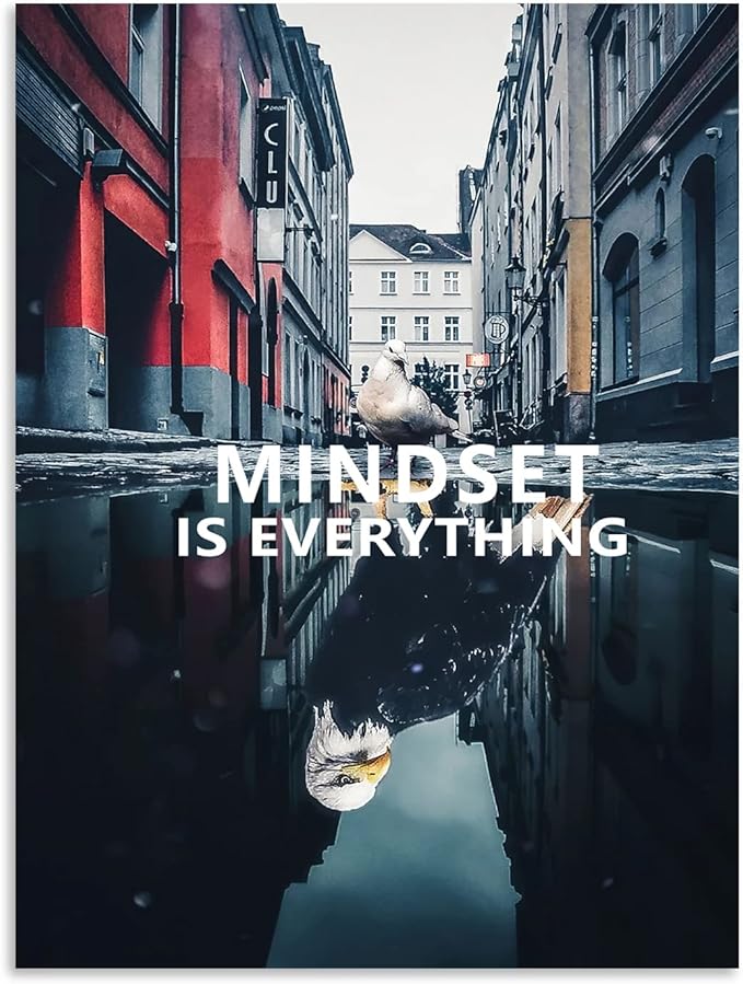 Inspiring Animal Poster Dove and Eagle Motivational Canvas Wall Art Mindset is Everything Painting Printing Artwork Modern Home Decoration Frame Office Ready to Hang[30″W X 40″H]