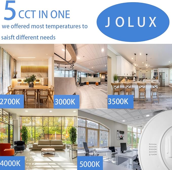 Jolux 4 Pack 5/6 Inch 5CCT LED Can Light Gimbal Retrofit Recessed Downlight, Adjustable Angle, Recessed Lighting CCTSelectable 2700K/3000K/3500K/4000K/5000K,12W=60W,800LM, Dimmable, E26 Base.