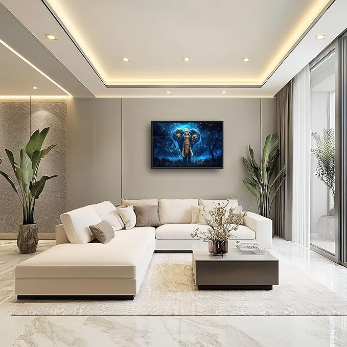 Flintis Large Elephant Wall Art Elephant Moon Wall Decor Abstract Animal Canvas Painting Print Artwork Decoration Framed for Living Room Bathroom Master Bedroom Office Dining Room 36L x 24W