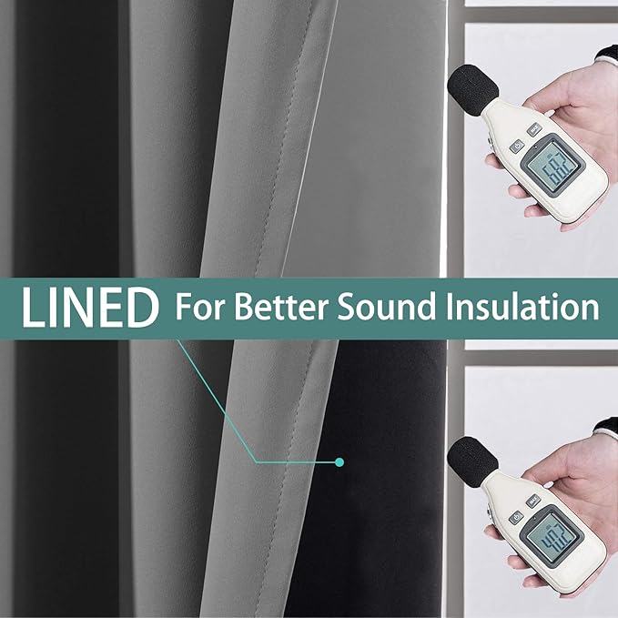 Yakamok 100% Blackout Thermal Insulated Grommet Curtains, Noise Reducing Barrier Panel for Sliding Glass Door, 2 Thick Layers Heat Full Light Blocking Patio Door Drapery, Grey, W100 x L84, 1 Panel