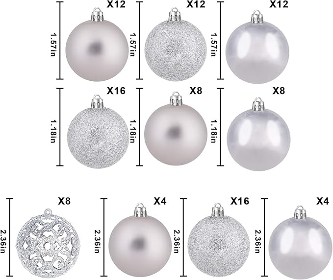 Christmas Balls Tree Ornaments, Shatterproof Christmas Decorations Set with Reusable Hand-held Gift Package for Holiday Xmas Tree Decor (100, Silver)