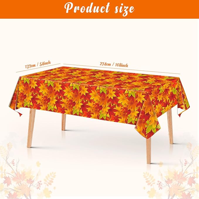 Thanksgiving Autumn Tablecloth 3-Piece Set 54x108 inches, Plastic Tablecloth, Disposable Rectangular Tablecloth for Holiday Dinner Decoration, Farmhouse Kitchen and Autumn Party Supplies