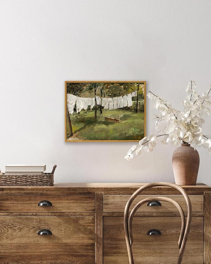 KBKBART Framed Canvas Wall Art Home Decor, Vintage Laundry Room Art Prints Wall Decor, Farmhouse Decor Canvas Oil Painting, Antique Country Landscape Wall Art Prints for Beroom Living Room Bathroom (8"x10")