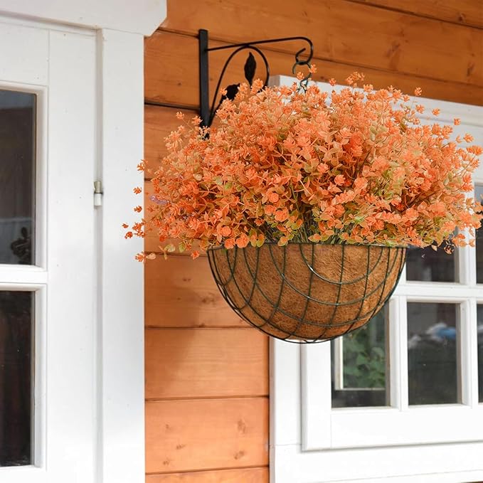 12pcs Artificial Fall Flowers Fake Eucalyptus Flower Outdoor UV Resistant Fall Plants for Home Kitchen Christmas Festival Thanksgiving Autumn Decoration (12, Fall Orange)