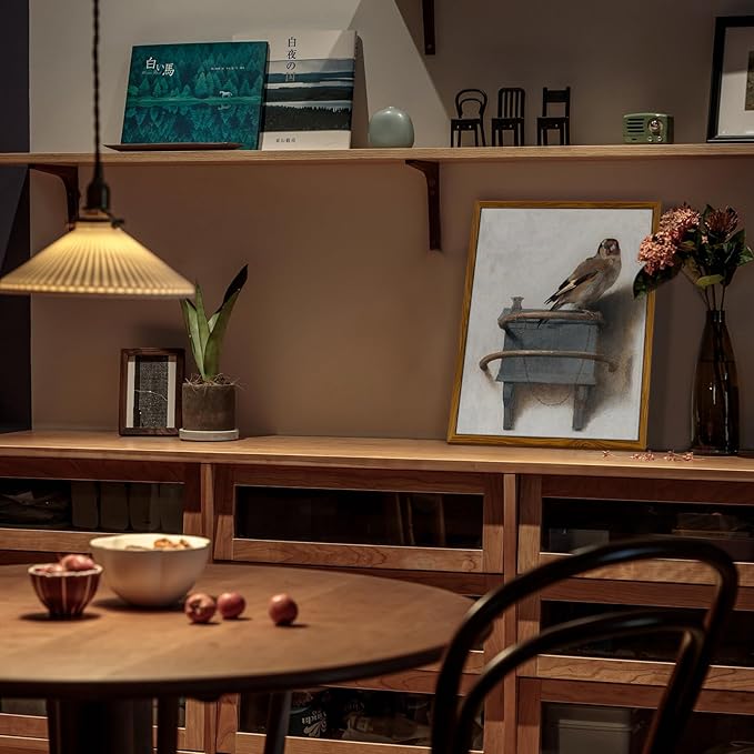 crmotu Bird Framed Wall Art, Vintage Still Life Pictures Wall Decor, Retro Animal Canvas Prints Artwork, Goldfinch Rustic Farmhouse Decor Paintings, Bathroom Bedroom Desktop Kitchen Decoration 8x10in