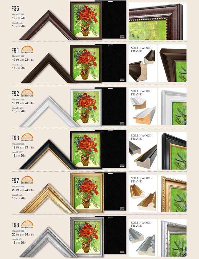 DECORARTS - Red Poppies and Daisies - Vincent Van Gogh Giclee Prints w/Antique Brown Frame for Wall Decor. Picture Size: 16x20, Total Size w/Frame: 19x23